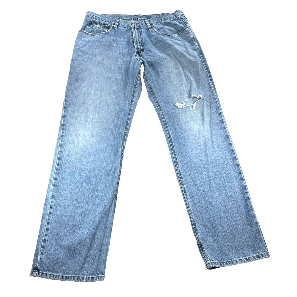 Cinch Jeans 36x34 Blue Distressed Relaxed Straight Leg Denim White Label Western